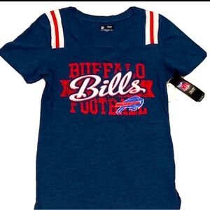 Buffalo Bills Mafia NFL Women’s S SMALL V-Neck Blue Embellished Logo Shirt NWT